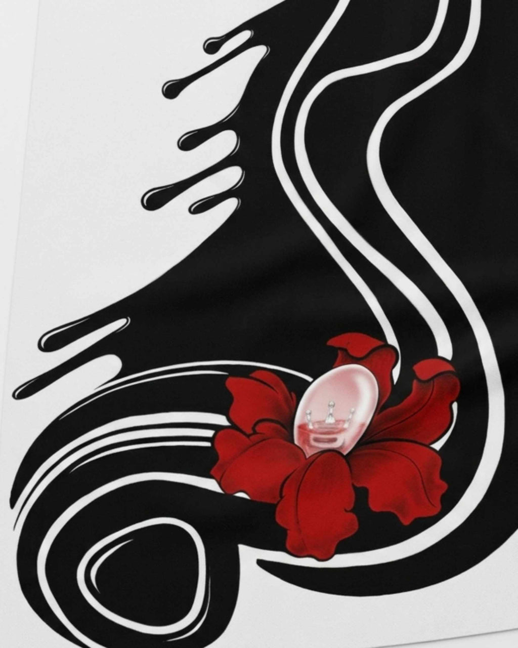 Asian Scratch close-up of a crown submerged in red flowers and Japanese waves, original artwork by JJGUZMAN