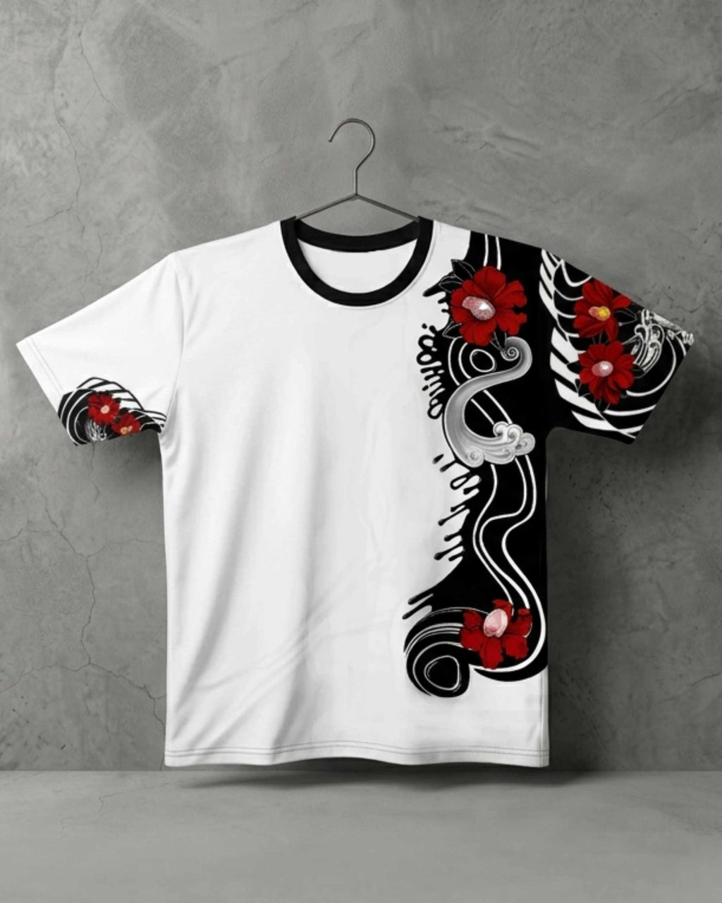 Asian Scratch Raglan T-shirt featuring original floral  artwork by JJGUZMAN